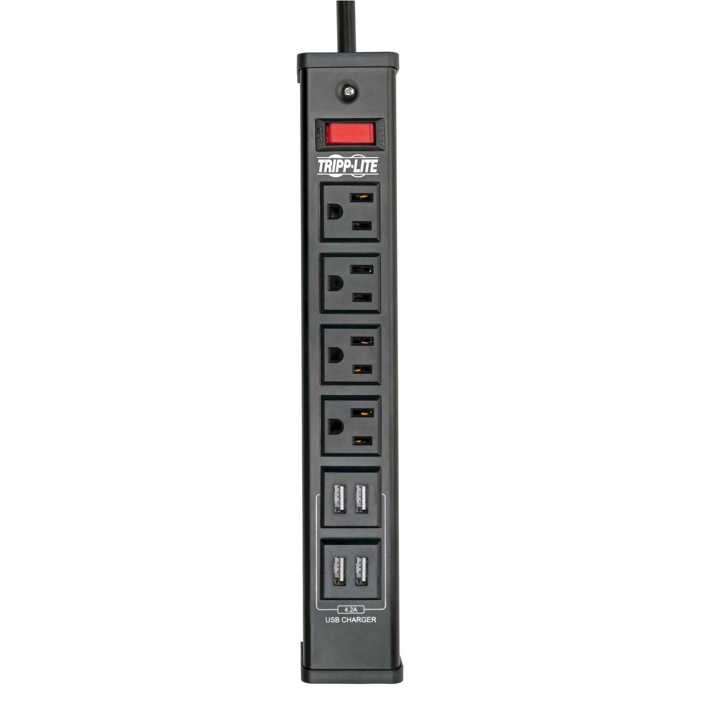 Tripp Lite 4 Outlet Surge Protector Power Strip, 6ft Cord, 450 Joules, 4 USB Charging Ports, Led, 10K Insurance (TLM446USBB), 14.25in. X 4.75in. X