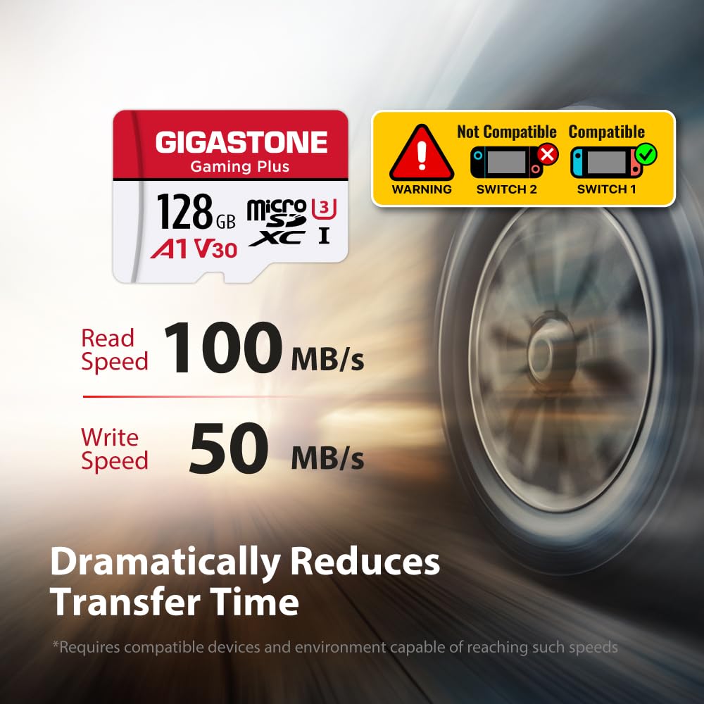 [Gigastone] 128GB Micro SD Card, Gaming Plus, MicroSDXC Memory Card for Nintendo-Switch 1, Wyze, GoPro, Dash Cam, Security Camera, 4K Video Recording