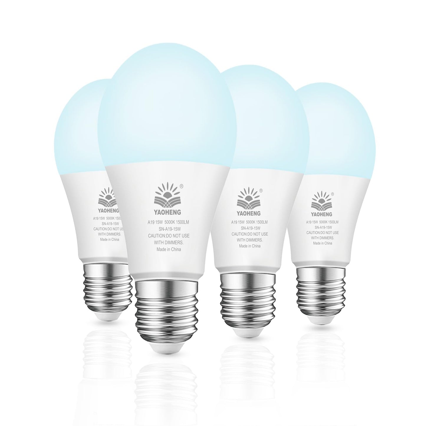 YAOHENG A19 LED Light Bulb, 100 Watt Equivalent LED Bulbs, 5000K Daylight White, 1500 Lumens, Standard E26 Base, Non-Dimmable 15W Super Bright Light