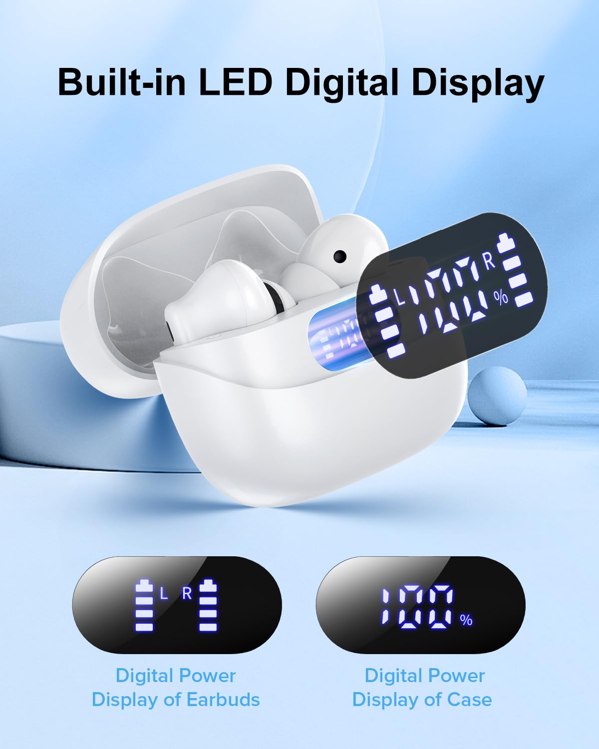 TUMJUN Wireless Earbuds, 42H Playtime Bluetooth 5.3 Headphones, HiFi Stereo Call Noise Cancelling Earbuds, IPX7 Waterproof Stereo in-Ear Earphones