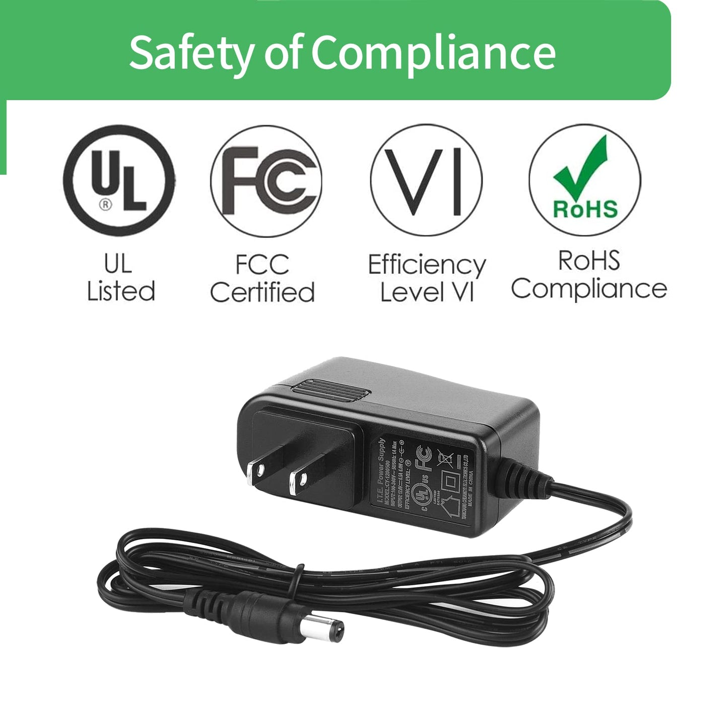 Security-01 2-Pack AC to DC 12V 0.5A 500mA Power Supply Adapter, Plug 5.5mm x 2.1mm UL Listed FCC,CY-1200500