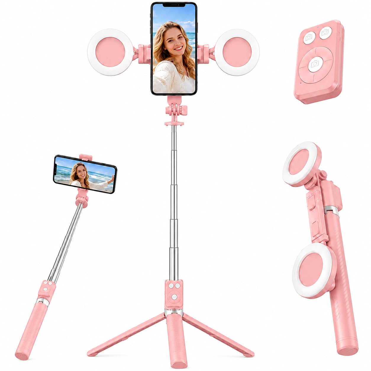 Selfie Stick Tripod with Light and Bluetooth Remote, 67" Extendable Mini Tripod Stand for iPhone Samsung Android, 6 in 1 Wireless Selfie Stick