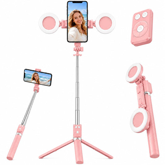 Selfie Stick Tripod with Light and Bluetooth Remote, 67" Extendable Mini Tripod Stand for iPhone Samsung Android, 6 in 1 Wireless Selfie Stick