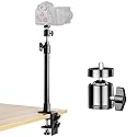 TOAZOE 14''-25.5'' Camera Desk Mount Table Stand with 360° Rotatable Ball Head, Adjustable Desk Light Stand, Aluminum Tabletop C Clamp Mount for DSLR
