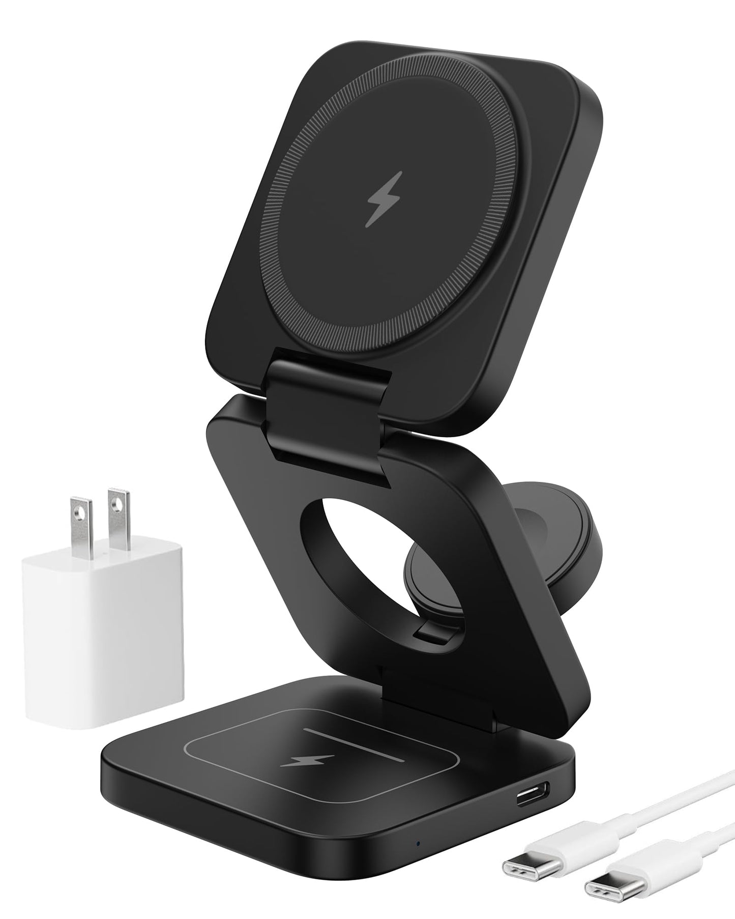 KU XIU X55 Foldable 3 in 1 Charging Station for Apple Devices, 15W Fast Magnetic Wireless Charger, Magent Travel Charger Stand for iPhone 16 15 14 13