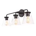 JONATHAN Y 27" Oil Rubbed Bronze/Clear Modern Farmhouse 3-Light LED Vanity Light for Bathroom, Kitchen, Hallway, Clear Glass Shade, Dimmable Edison