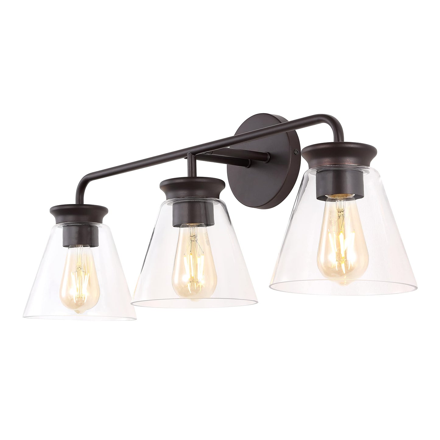 JONATHAN Y 27" Oil Rubbed Bronze/Clear Modern Farmhouse 3-Light LED Vanity Light for Bathroom, Kitchen, Hallway, Clear Glass Shade, Dimmable Edison