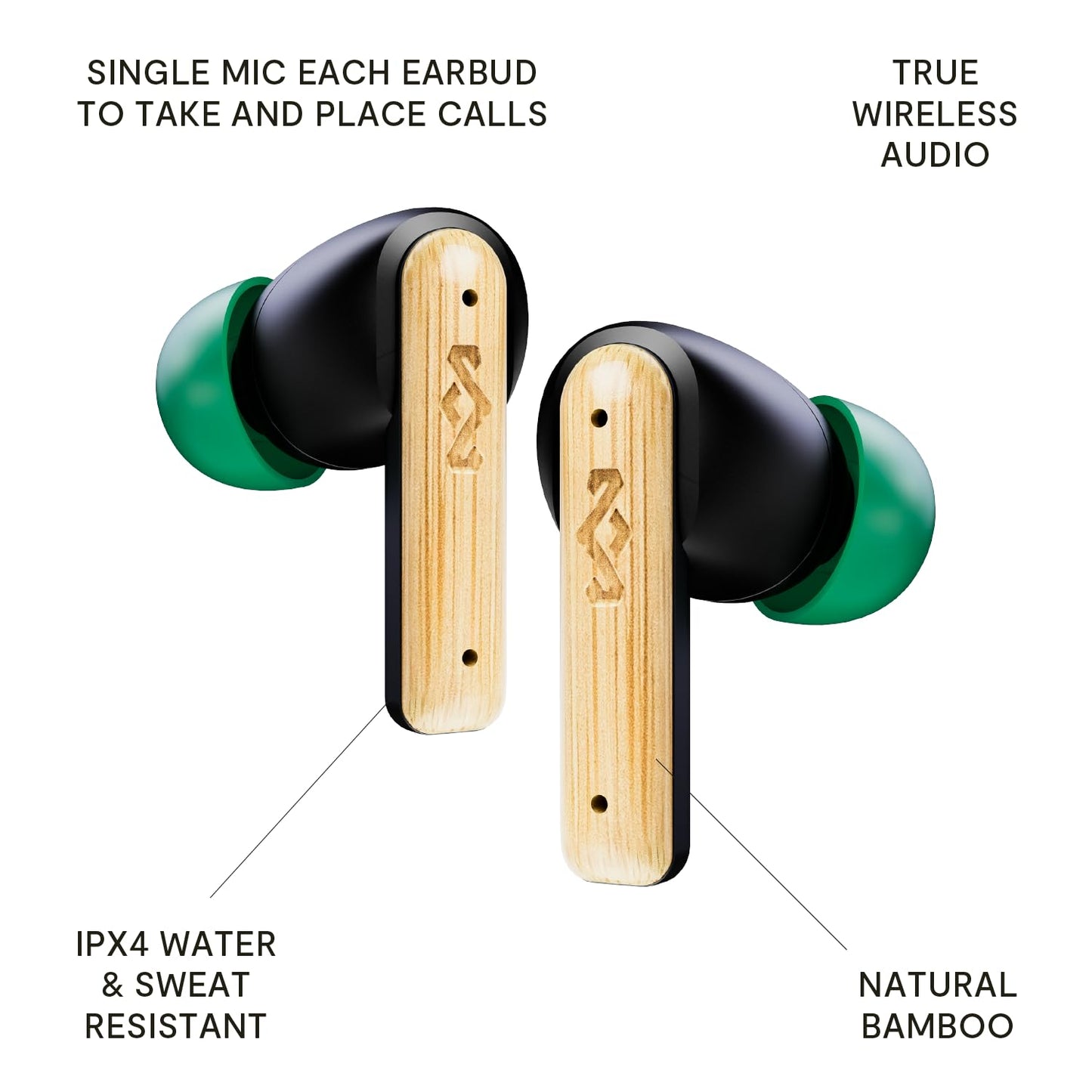House of Marley Little Bird True Wireless Earbuds, Touch Controls, Built-in Mic, 24 Hours Playtime with Case, USB-C Quick Charge, Sustainable…
