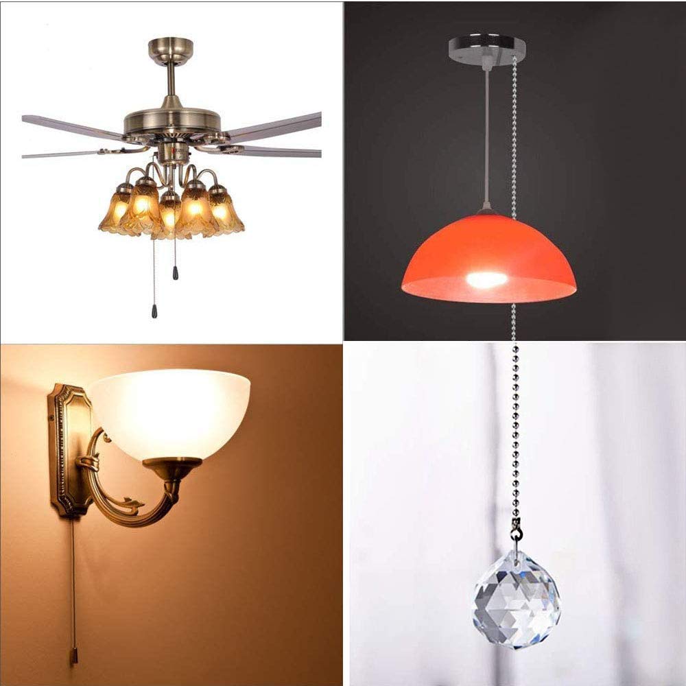 Akahttbn Ceiling Fan Pull Chain Extension with Clear Prism Ball, 36 Inches Fan and Light Pull Chain Set for Ceiling fan Light Lamp,3 Pcs (Nickel)