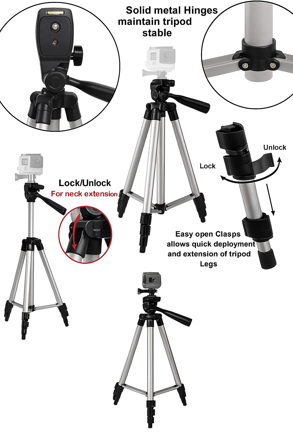 GoPro Tripod 50 Inch Aluminum Action Camera Tripod with Bubble Level - Compatible with GoPro HERO Cameras, Includes Tripod Mount & eCostConnection