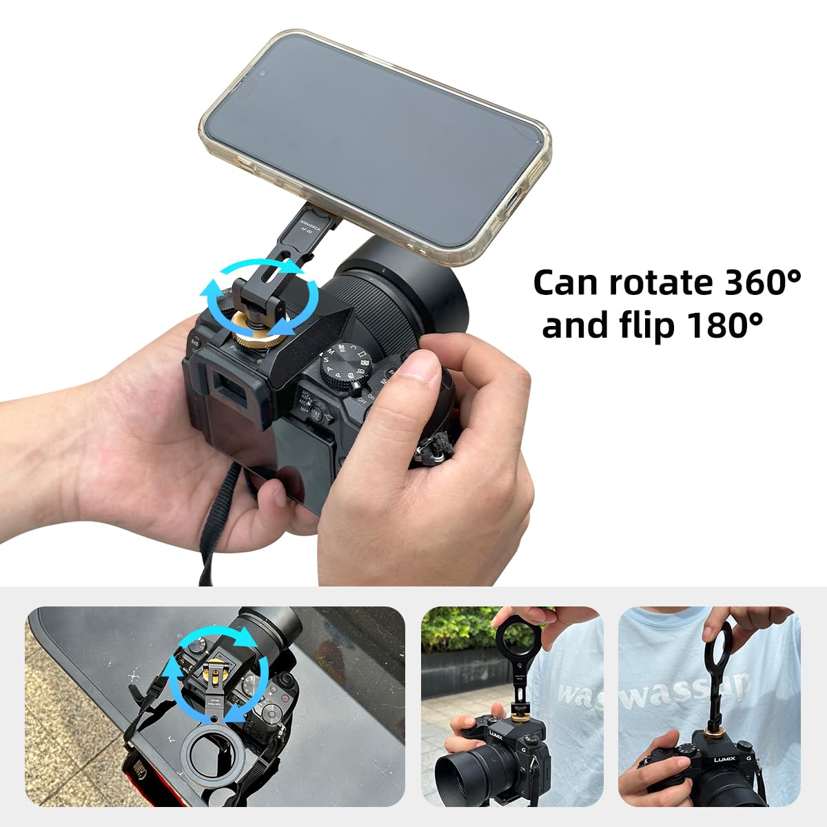 Magnetic Phone Tripod Mount,1/4" Thread Cold Shoe 360° Rotation Magnetic Ring Tripod Mount Adapter