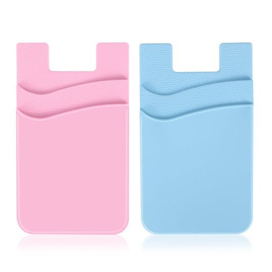 Zemexy 2Pack Phone Wallet,Silicone Credit Card Holder Stick on Double Pocket for Back of Cell Phone case-Sky Blue,Pink
