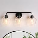 Bathroom Light Fixtures, Black Bathroom Vanity Lights 3 Lights, Modern Farmhouse Bathroom Light Black Wall Sconce Lighting with Clear Glass Shades