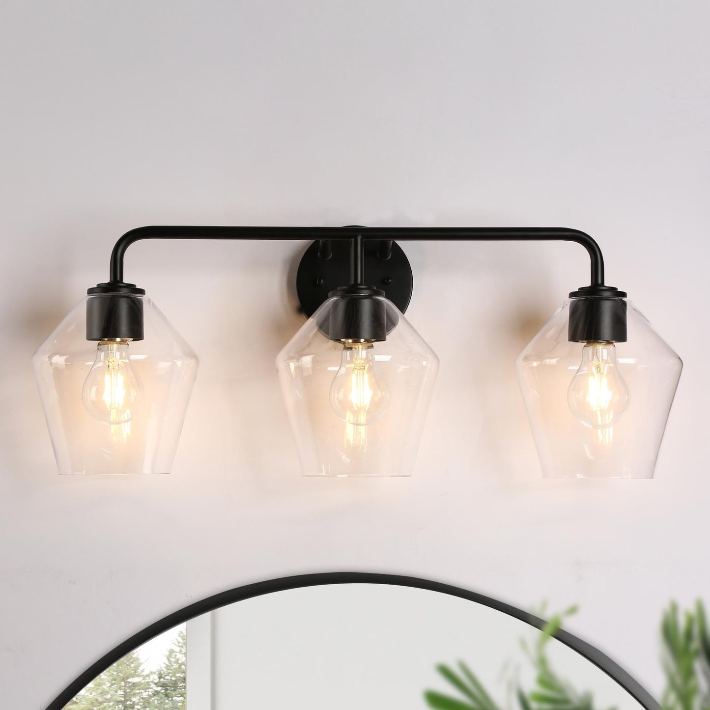 Bathroom Light Fixtures, Black Bathroom Vanity Lights 3 Lights, Modern Farmhouse Bathroom Light Black Wall Sconce Lighting with Clear Glass Shades