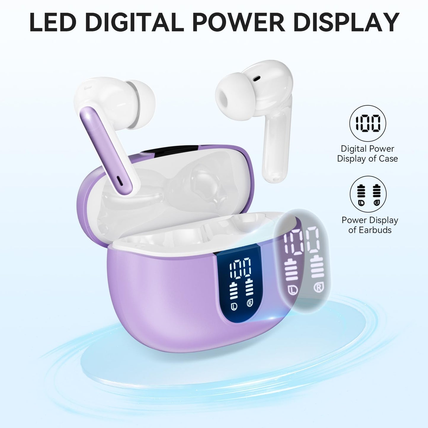 MoBadeety Wireless Earbuds, Bluetooth 5.3 Headphones 40Hrs Playtime Deep Bass Stereo, LED Power Display, Call Noise Canceling Headphones with Mic, IP7