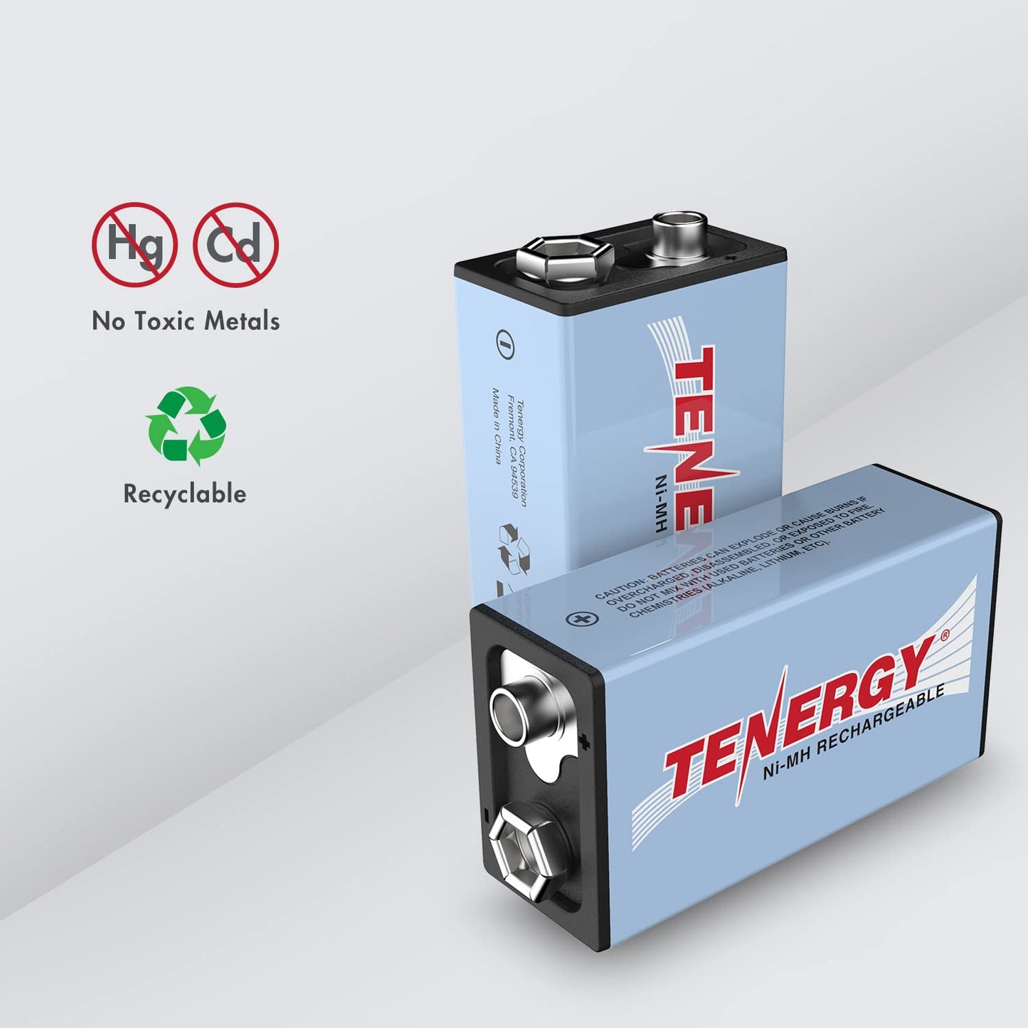 Tenergy 9V NiMH Battery, High Capacity 250mAh Rechargeable 9 Volt Batteries for Smoke Detector/Alarms, TENS Unit, Metal Detector, and More, 10 Pack