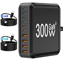 USB Charger Station,10 Port USB C Charger Block with 6FT/10FT Cables,300W GaN Type C Charging Hub iPhone Charger Fast Charging for iPhone 17 16 15 Pro