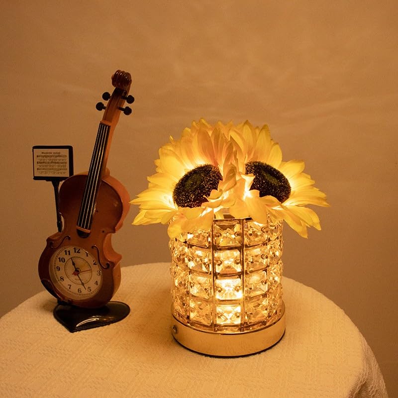 Flower Lamp with USB Charge, 3-Colour Infinitely Dimmable Artificial Sunflower LED Table Lamp, Rechargeable Cordless Touch Small Night Light, Gift
