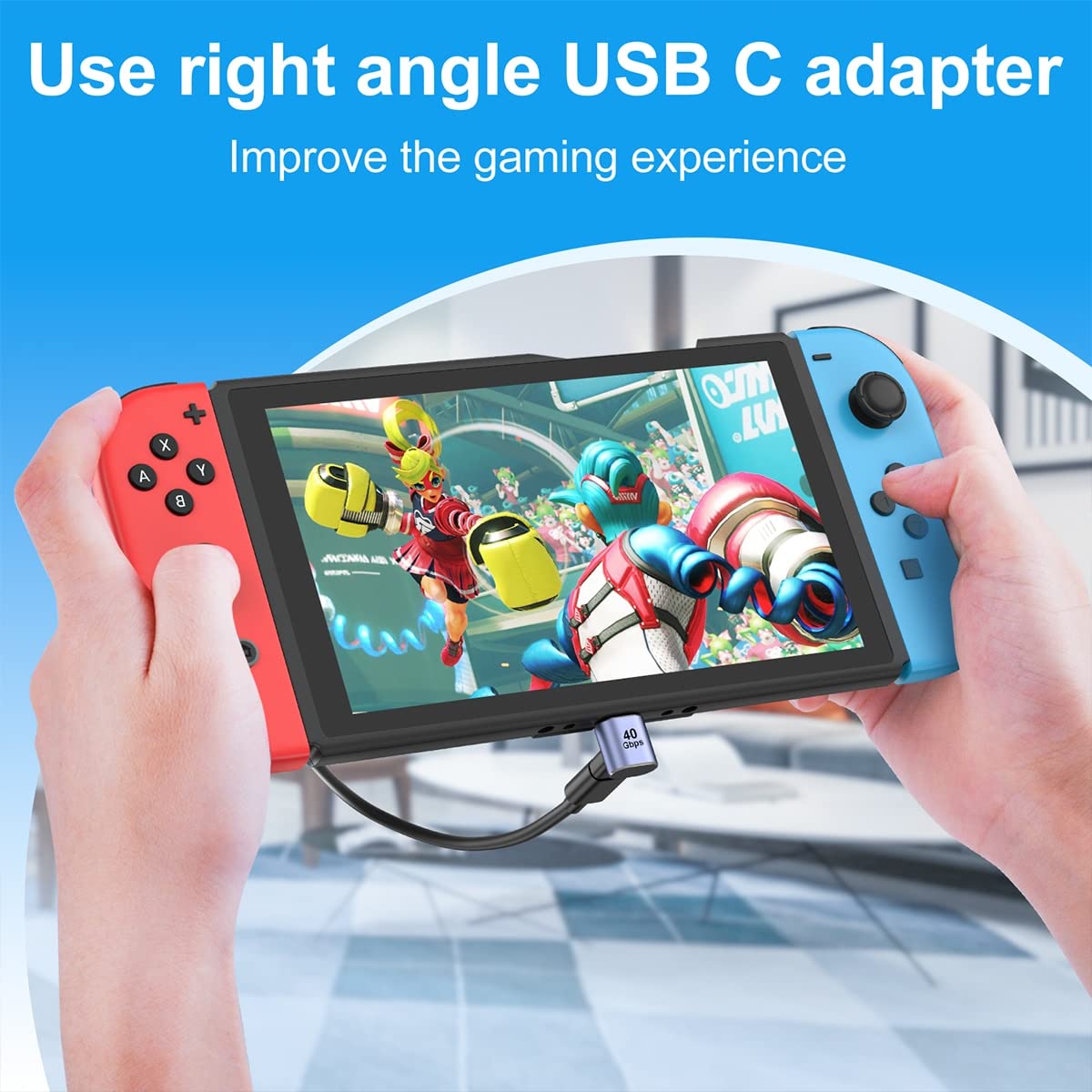 90 Degree USB-C Angled Adapter - 2 Pack, 40Gbps, 8K @ 60Hz, USB 3.1, Right Angle Extension for Laptop, Tablet, VR, Camera, Smartphone