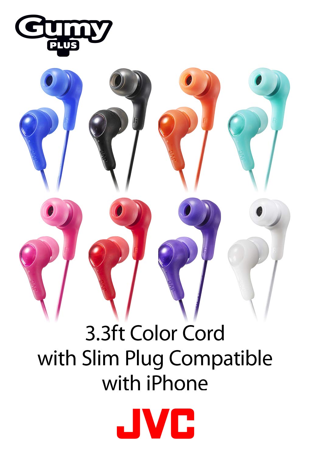 JVC Gumy in Ear Earbud Headphones, Powerful Sound, Comfortable and Secure Fit, Silicone Ear Pieces S/M/L - HAFX7G Green