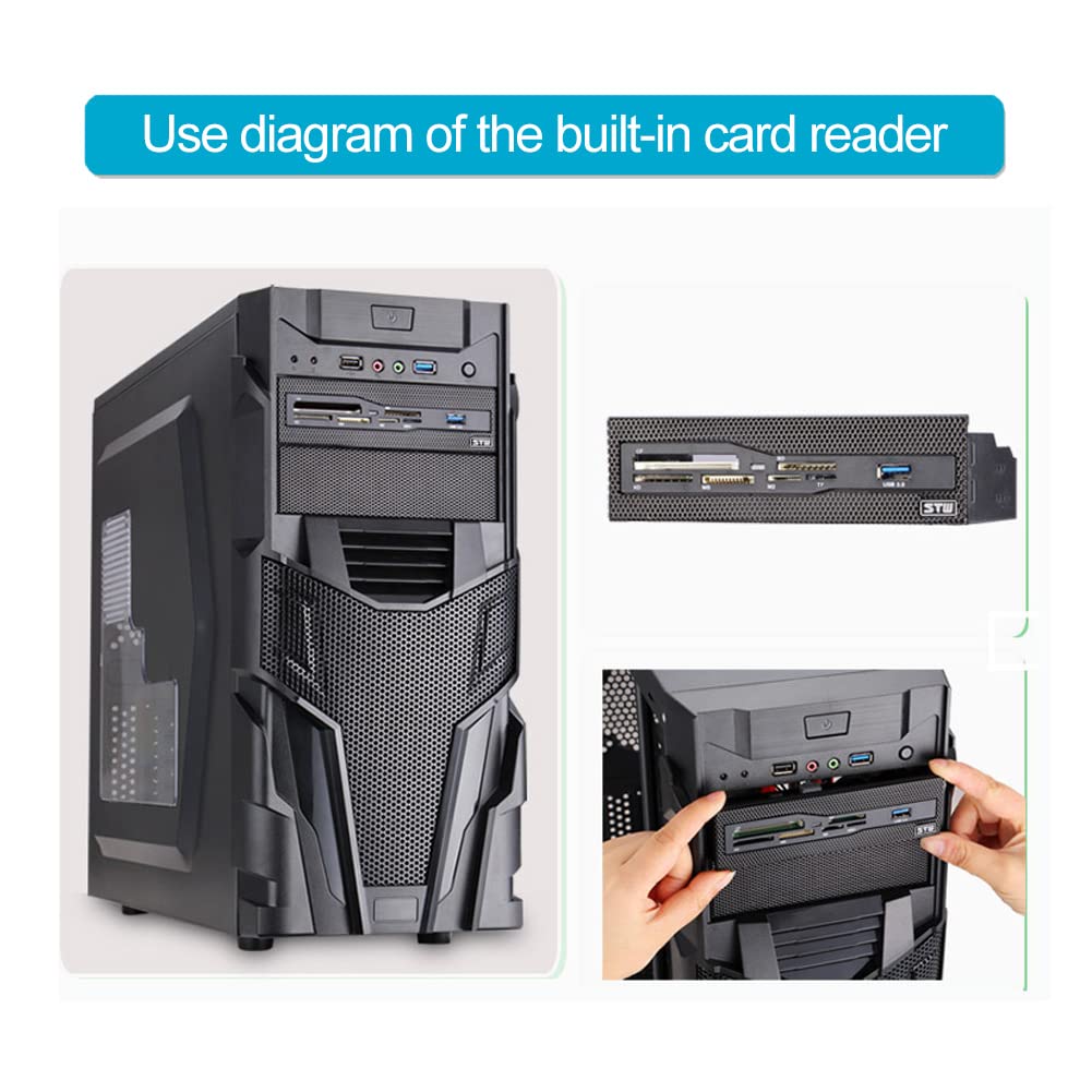 Computer Front Panel USB 2.0 PC Internal Card Reader PC Dashboard Fits 5.25 inch Drive Bay, Support M2, MS, XD, CF, TF Card