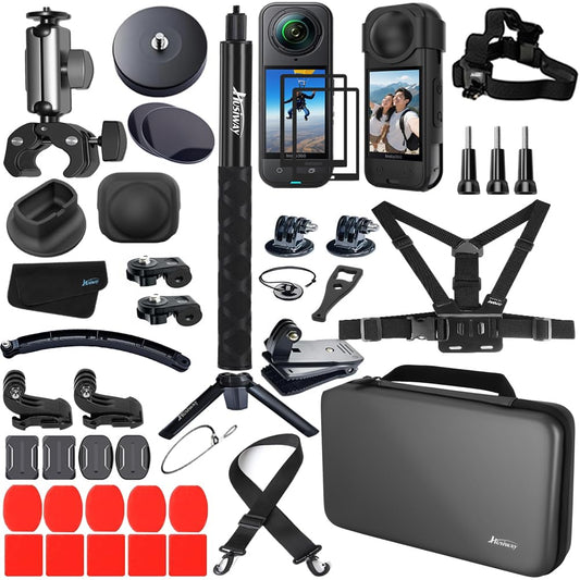 Husiway Accessory for Insta360 X5 Bundle Include: Magnetic Mount Carrying Case Silicone Case Bike Motorbike Mounts and Adhesive Pads for Insta 360 X5