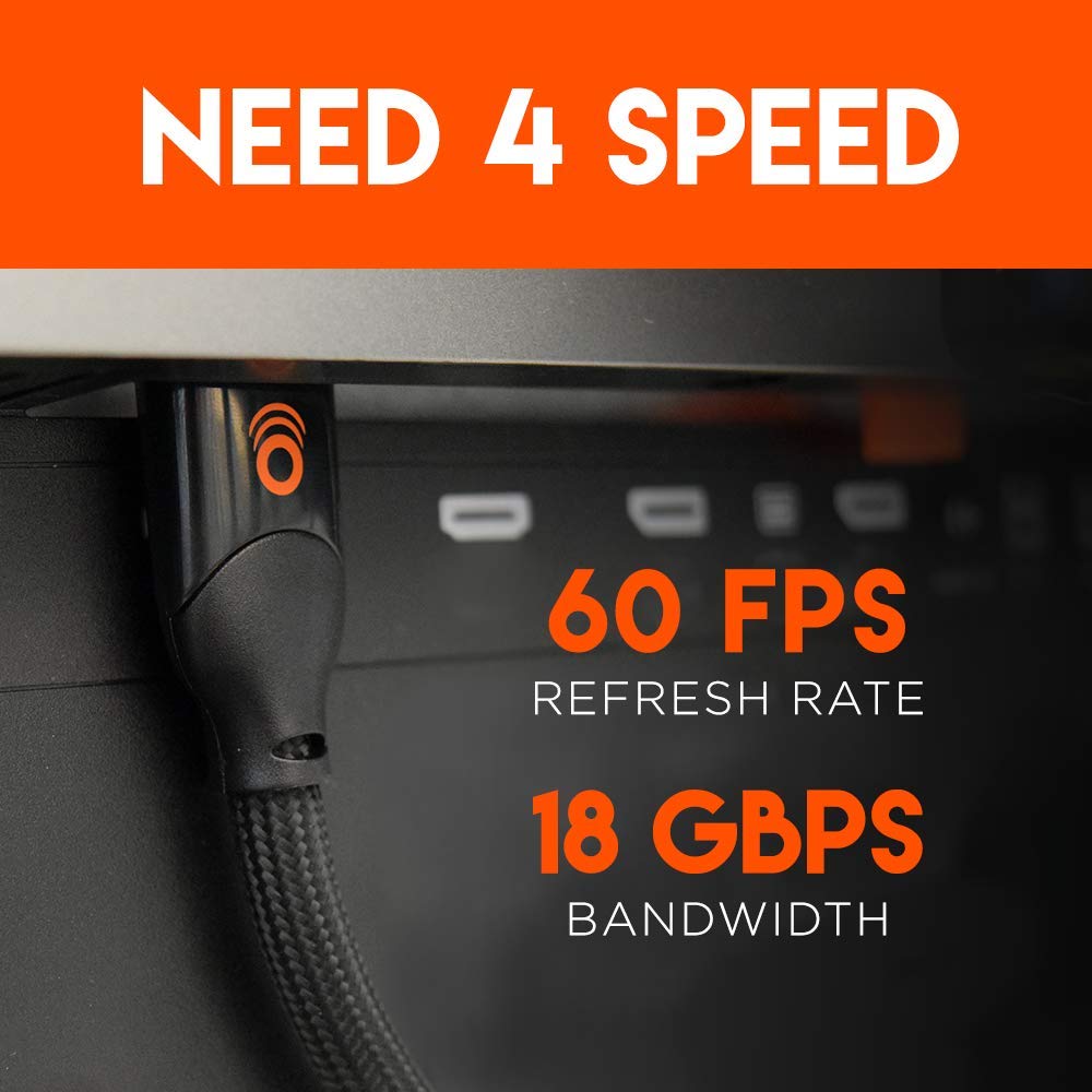 ECHOGEAR Long 15ft Braided HDMI 2.0 Cable - 4k & HDR Compatible - Gold Plated Connections Support 4k at 60fps Refresh Rate & 18gbps Bandwidth