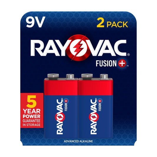 Rayovac Fusion 9V Batteries (2 Pack), Alkaline 9 Volt Batteries