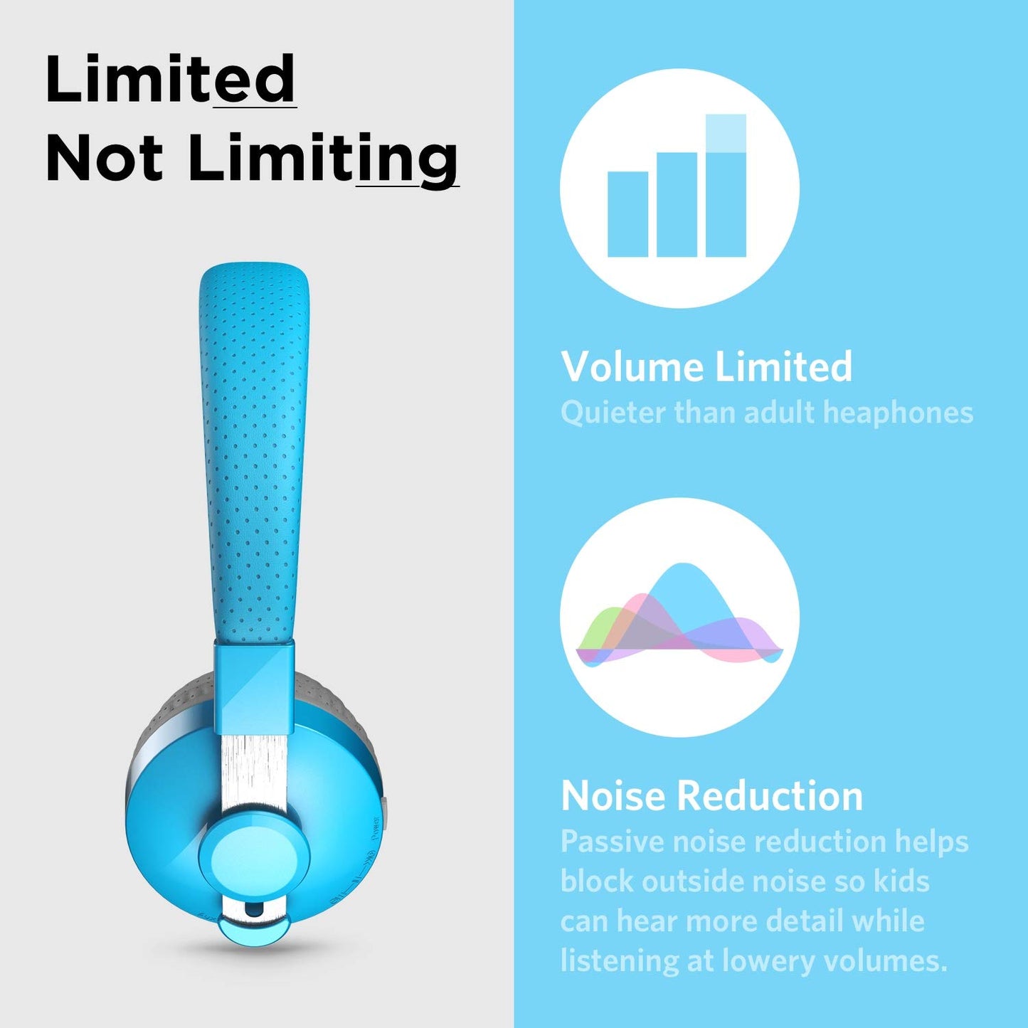 LilGadgets Bluetooth Headphones - Ages 4+ - On-Ear, Blue - Volume-Limited Kids Headphones for School with SharePort Tech & Mic - SoftTouch Padding, 12