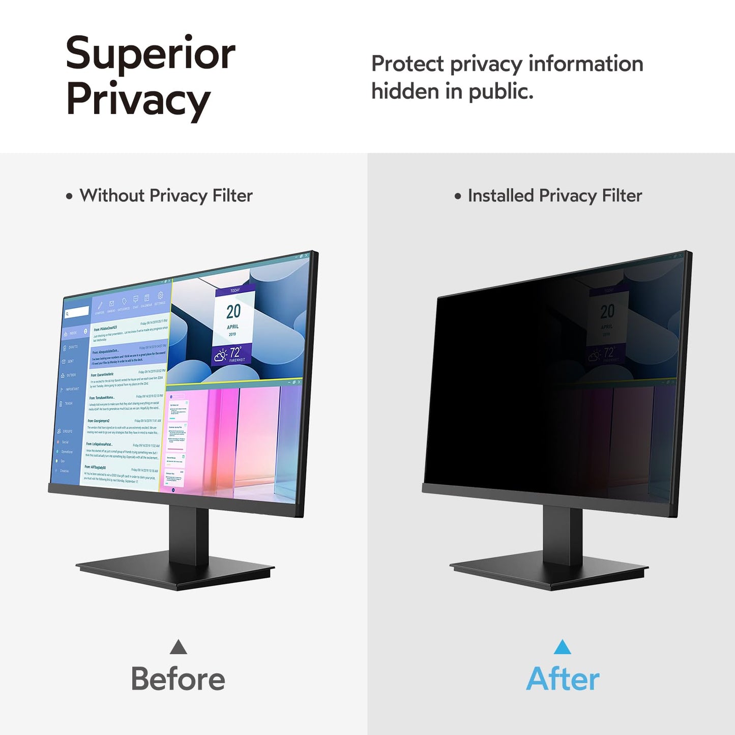 MOBDIK 21.5 Inch Monitor Computer Privacy Screen Filter for 16:9 Aspect Ratio, Anti Blue Light, Anti Glare & Spy - 2 Pack