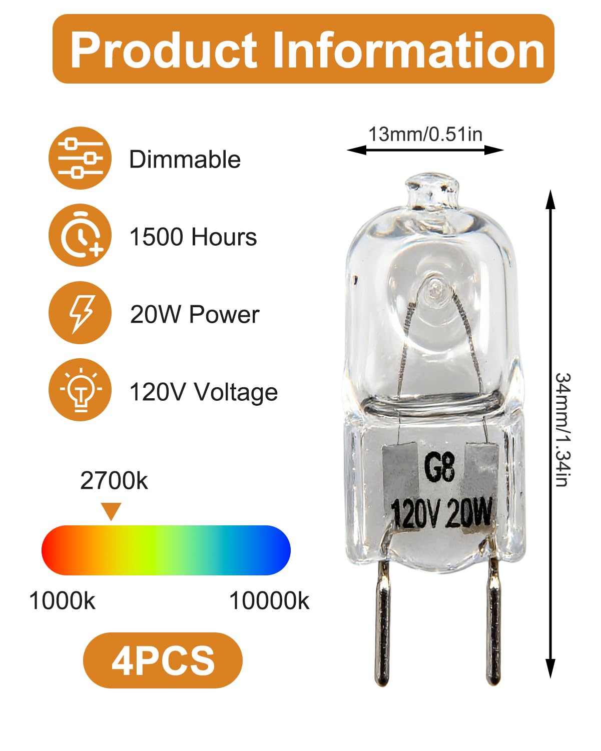 SyhirNmly 4 Pcs G8 Microwave Light Bulb,Under Hood Stove Light Replacement Halogen Bulbs, 120V 20W/50W Dimmable Warm White Light, for Replaces