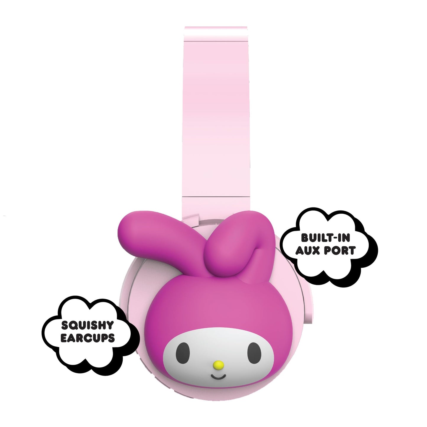 Hello Kitty 2-in-1 Wireless Bluetooth Headphones with Wired Earbuds - Foldable Over-Ear Headset with Built-in Mic, AUX Cable, Adjustable Headband,