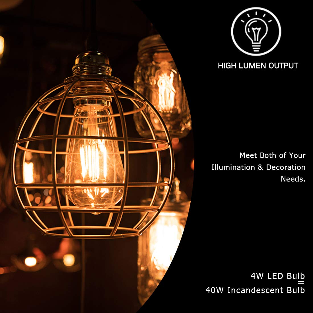 LUXON LED Edison Bulbs,Dimmable,ST64 Amber Glass,Vintage 4W E26 Warm,6-Pack