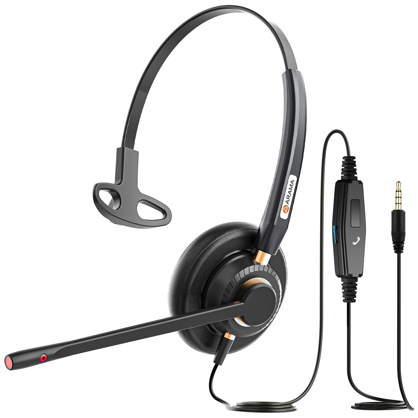 Arama Cell Phone Headset with Mic Noise Canceling, 3.5mm Wired Headset for iPhone Samsung PC iPad, Computer Headset for Skype for Business Office
