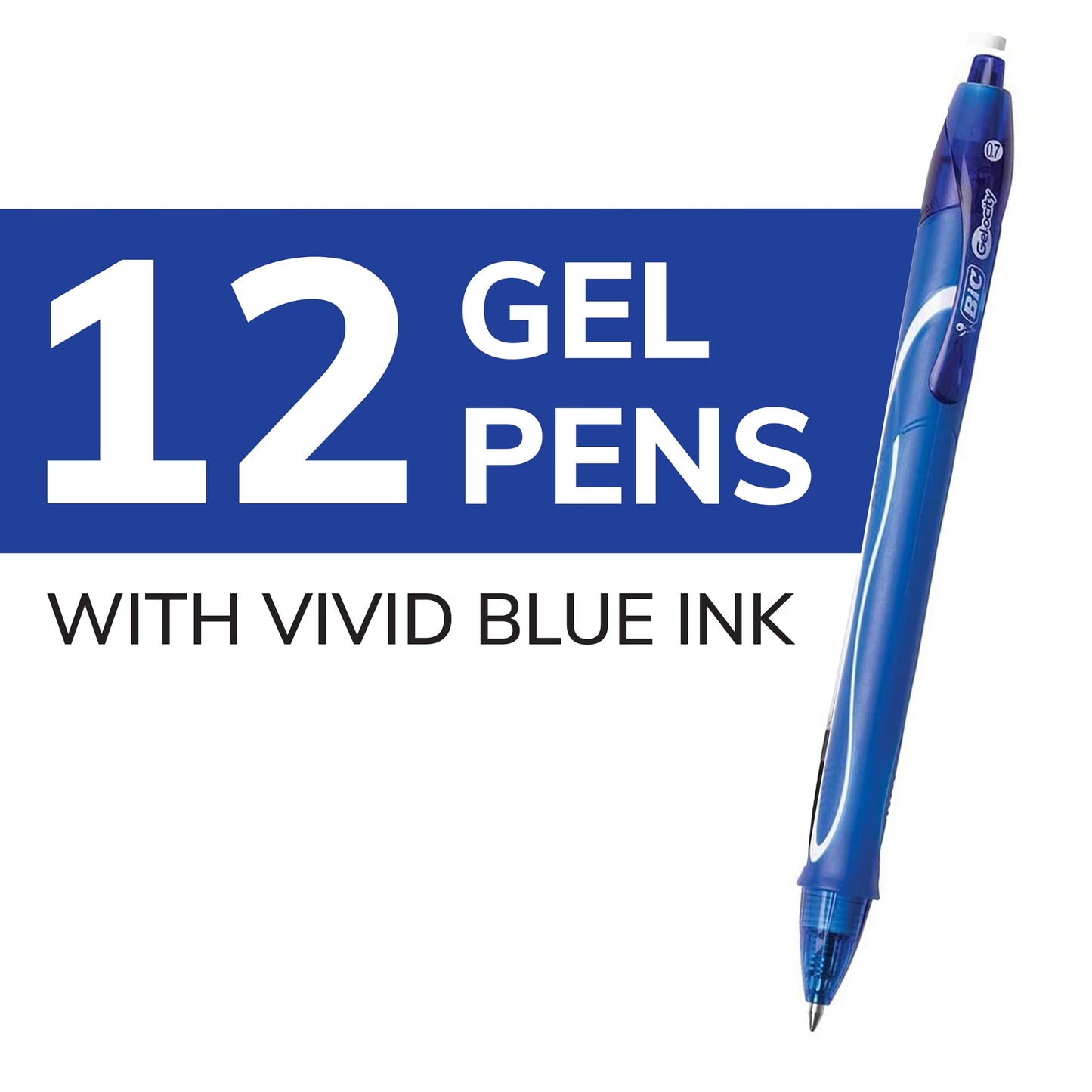 BIC Gelocity Quick Dry Blue Gel Pens, Medium Point (0.7 mm), School Supplies for Students and Teachers, with Full Grip, 12-Count Pack in Blue