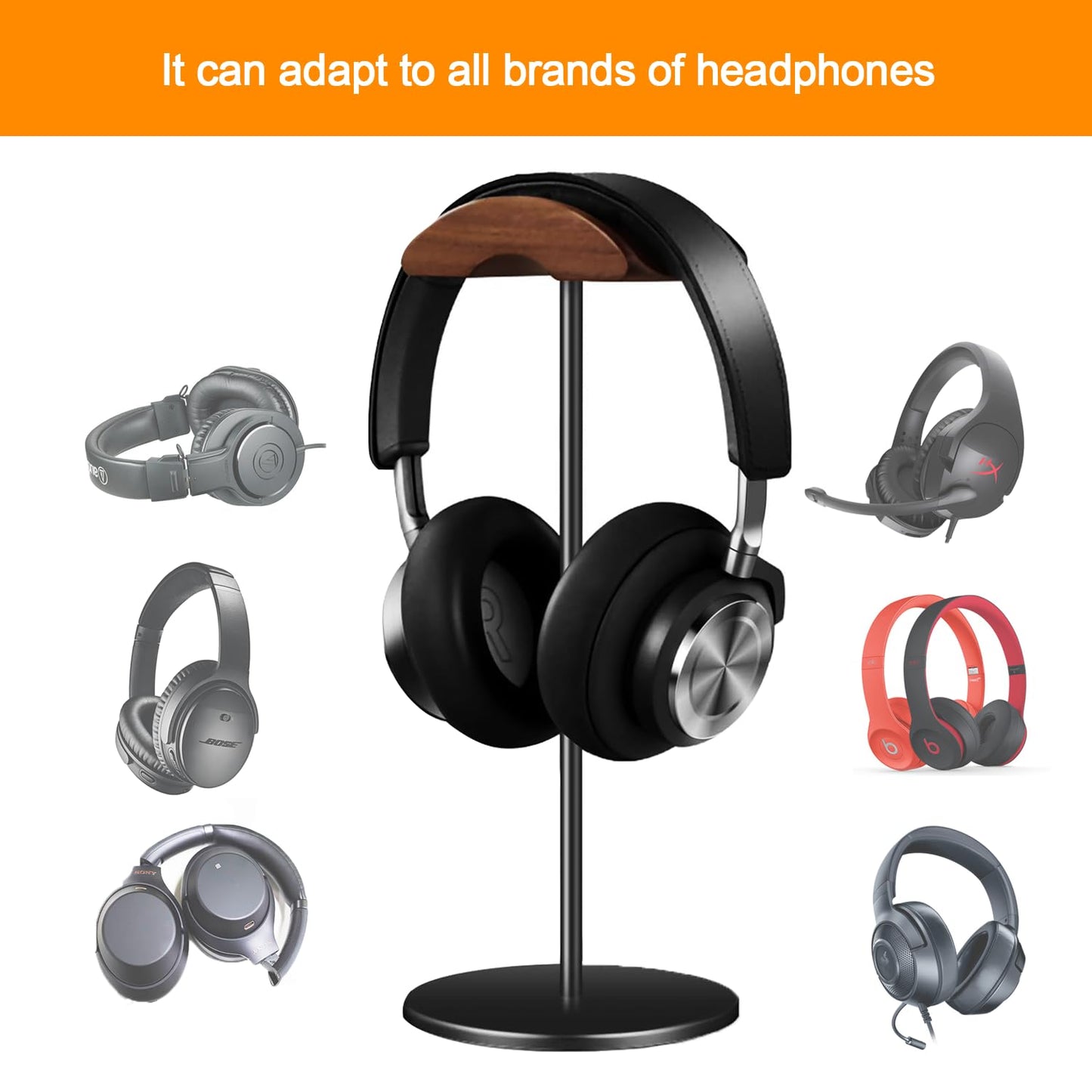 Micool Headphone Stand, Aluminium and Wood Gaming Headset Stand Holder for All Size Headphones with Stable Heavy Base, Headphone Holder for Desk