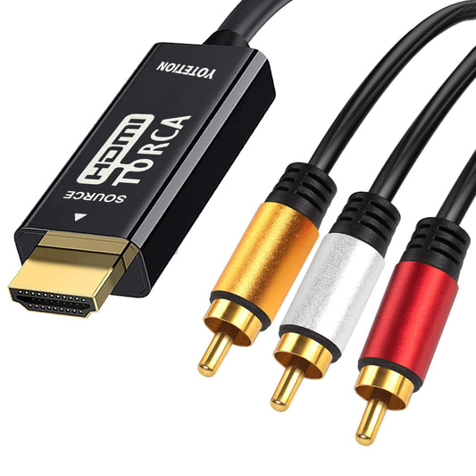 YOTETION HDMI to RCA Cable 6FT with IC, 6FT HDMI Male to 3-RCA,HD to AV Video Audio Component Converter Adapter 1080P Cable for TV HDTV DVD