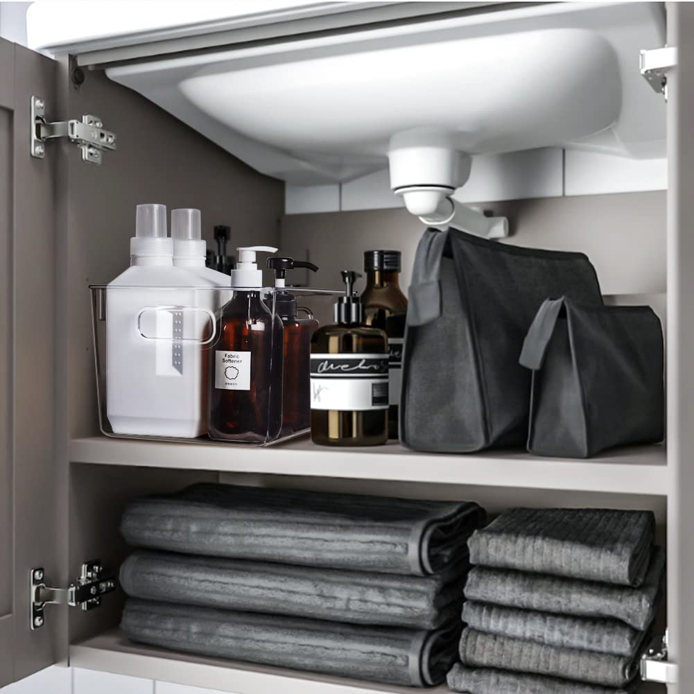 Set of 8 Clear Plastic Storage Bins – 4 Large & 4 Small Stackable Containers for Pantry, Kitchen, Cabinet & Home Organization