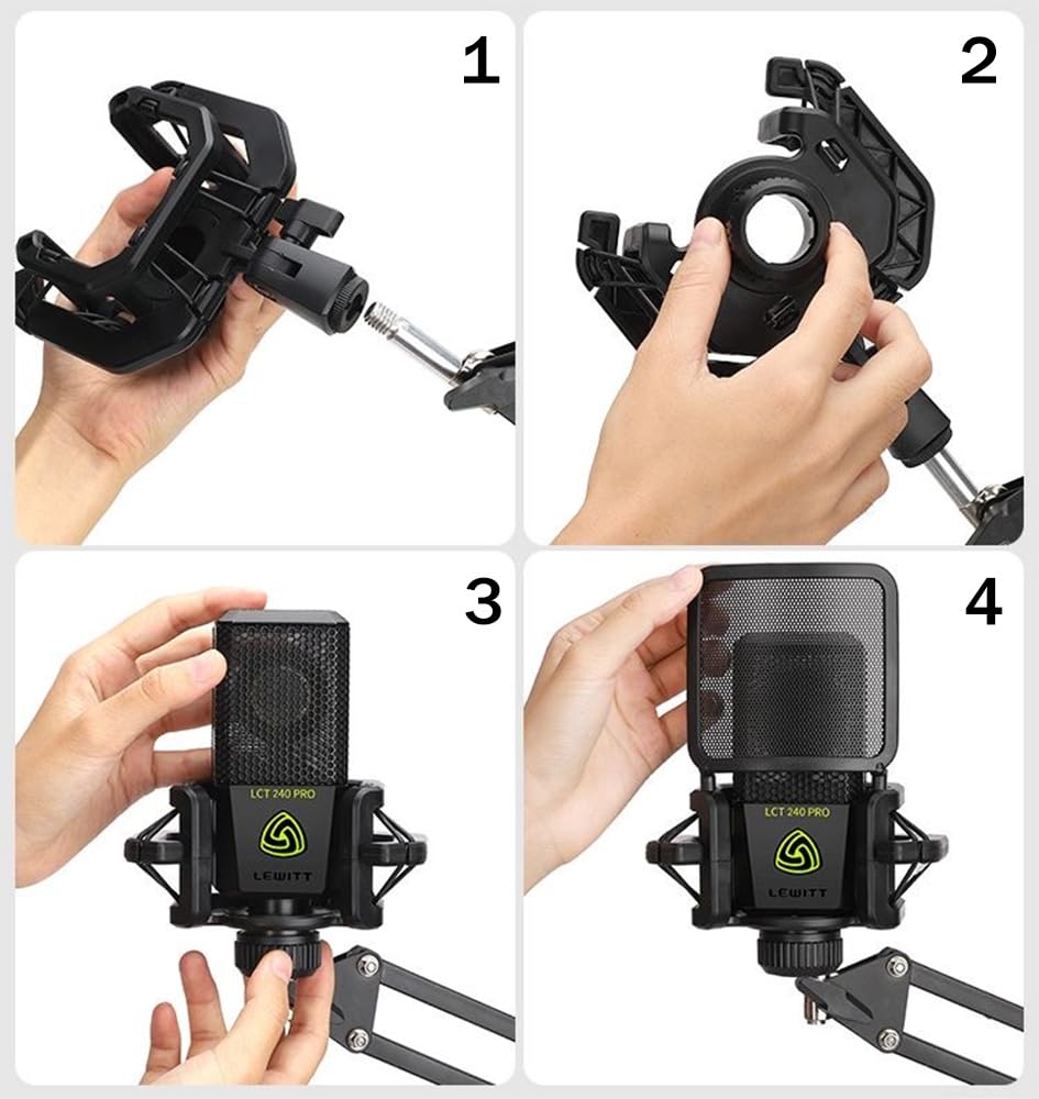 Microphone shock mount with Filter Screen Compatible with Lewitt RAY LCT-240 Pro LCT 440 Pure LCT 441 FLEX AKG C series Protruding Stems (d?23 mm)