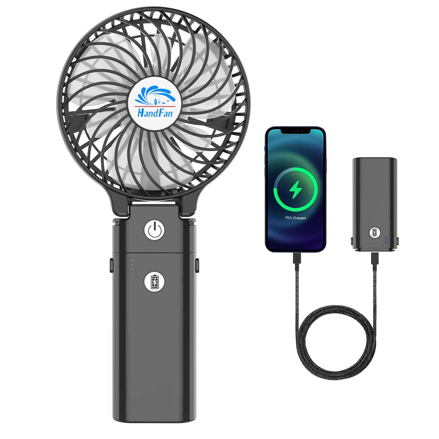 HandFan 5200mAh Portable Handheld Fan, Personal Hand Held Fan USB Rechargeable, 180° Foldable,3 Speeds Strong Airflow Cooling Fan