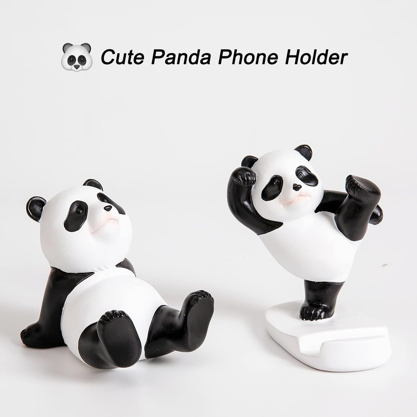 Waowumar Cute Panda Phone Stand for Desk Resin Bear Figurines Phone Holder White and Black Statue Kawaii Desk Accessories