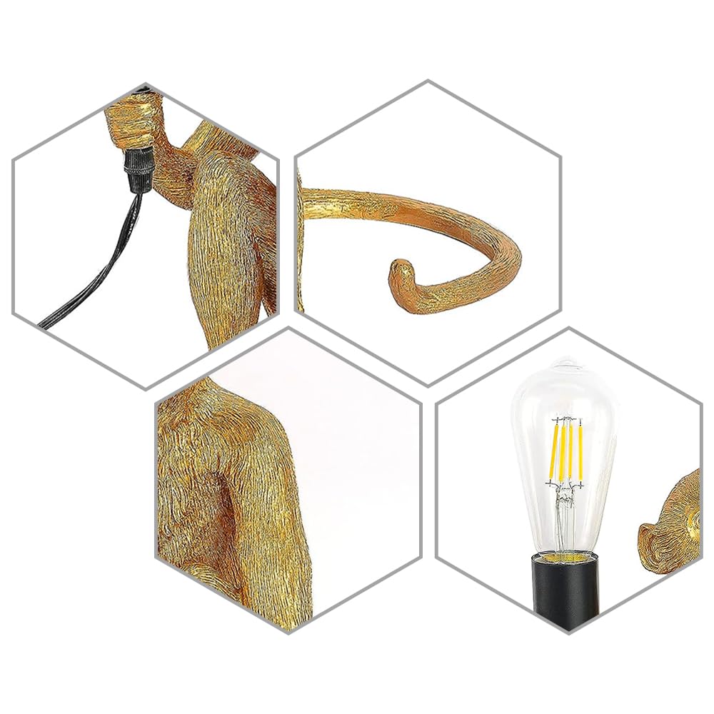 SHATUOA Monkey Wall Lamp, Monkey Shape Wall Light Vintage Retro Table Lamp for Bedroom, Office, Vintage Resin Hemp Rope Wall Light Industrial Retro
