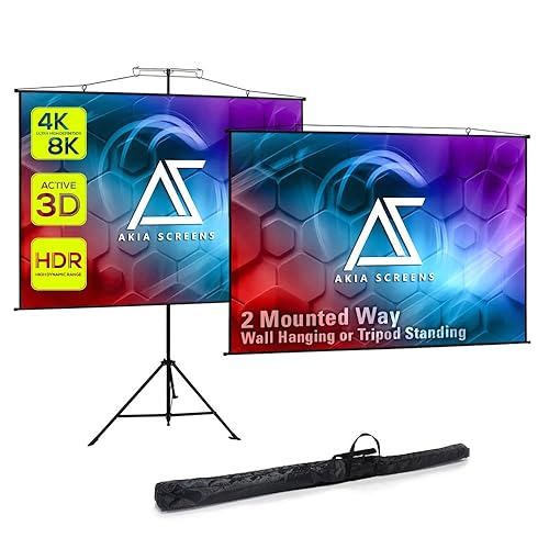 Akia Screens 2-in-1 110" Portable Projector Screen with Stand & Carry Bag, 4:3/16:9 Retractable, Tripod or Wall Mount, Indoor Outdoor Home Theater