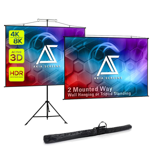 Akia Screens 2-in-1 110" Portable Projector Screen with Stand & Carry Bag, 4:3/16:9 Retractable, Tripod or Wall Mount, Indoor Outdoor Home Theater