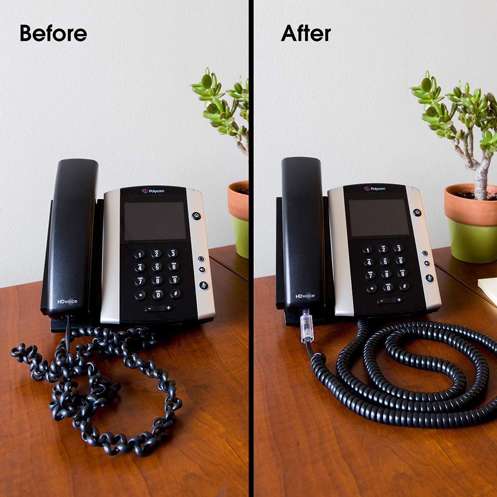 SELPONT AIMIJIA 360 Rotating Telephone Cord Detangler, Black, Compatible with RJ9 Telephone Line, 4PC4C, Prevents Tangling, Easy to Install