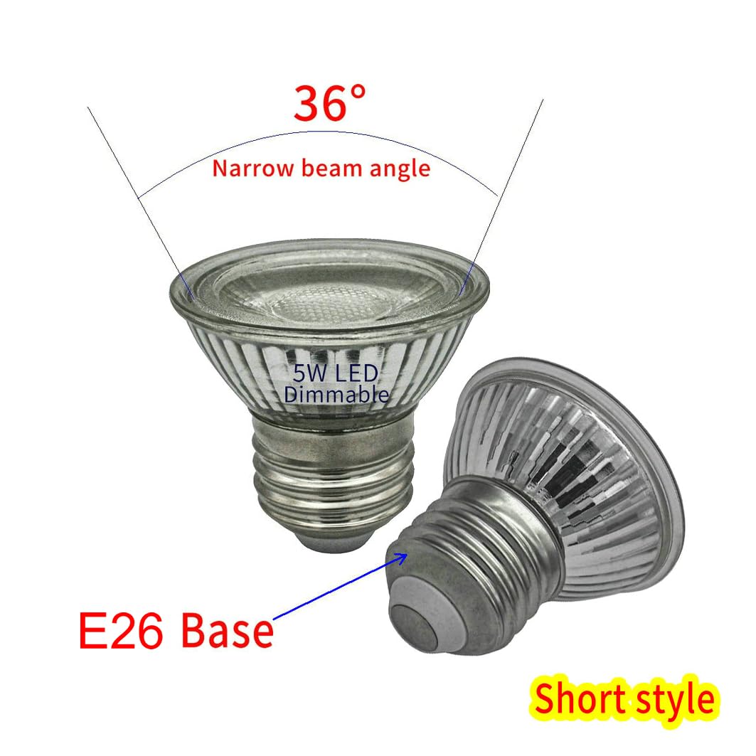 Full Glass PAR16 LED Spotlight Bulbs Dimmable 5W(50W Equivalent),Short Neck HR16/PAR16 Flood Light,Warm White 3000K,Narrow Beam Angle Track