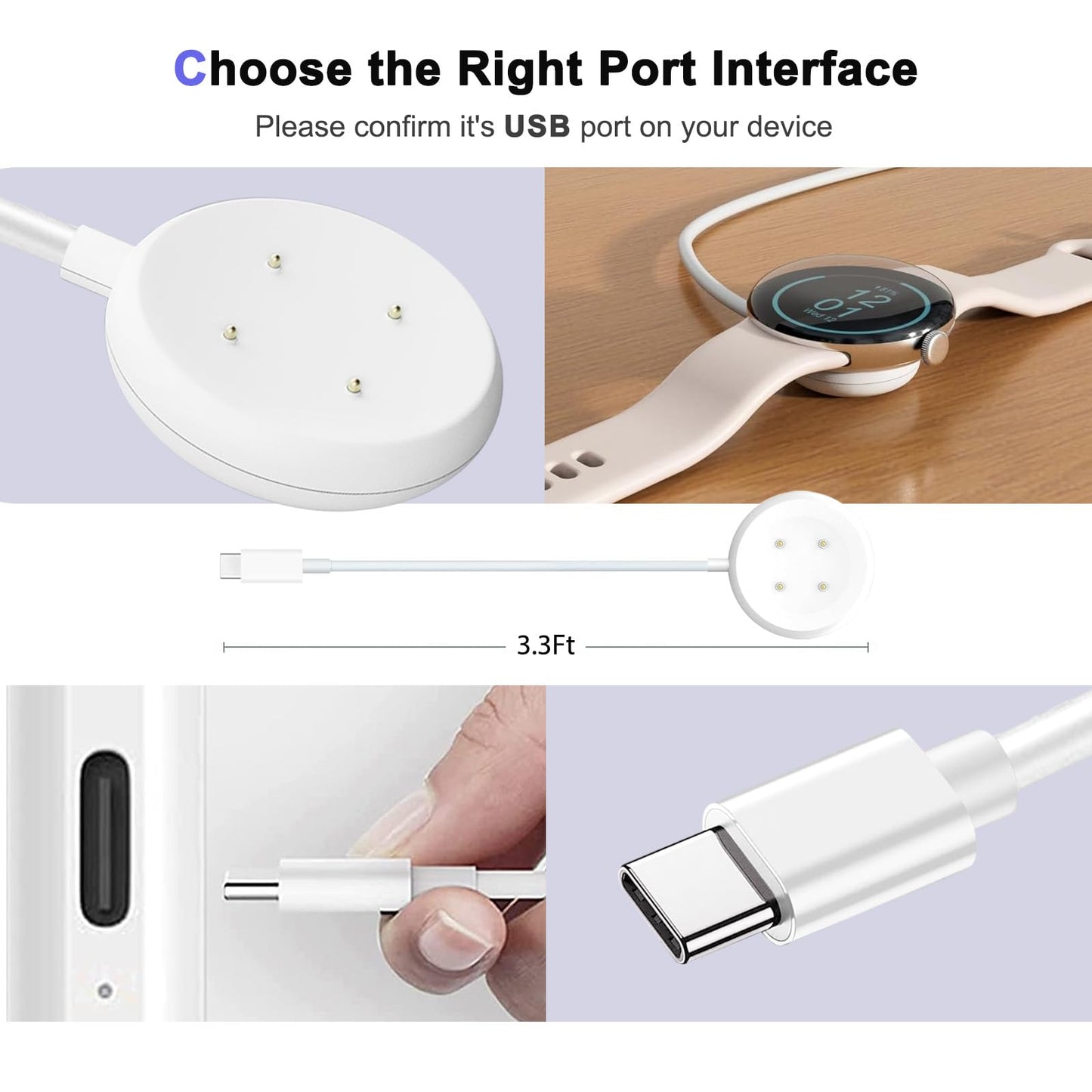 Wall Fast Charger for Google Pixel Watch 2 & 3 USB-C Fast Charging Cable Cord- Works with Pixel Watch 3 & 2