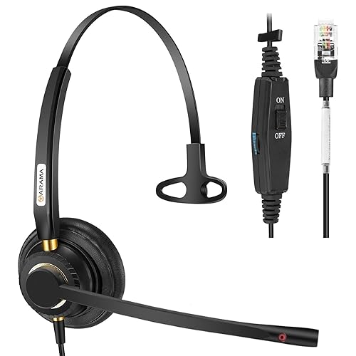 Arama Corded Telephone Headset Mono w/Noise Canceling Mic Compatible with ShoreTel Plantronics Polycom Zultys Toshiba NEC Aspire Dterm Nortel Norstar