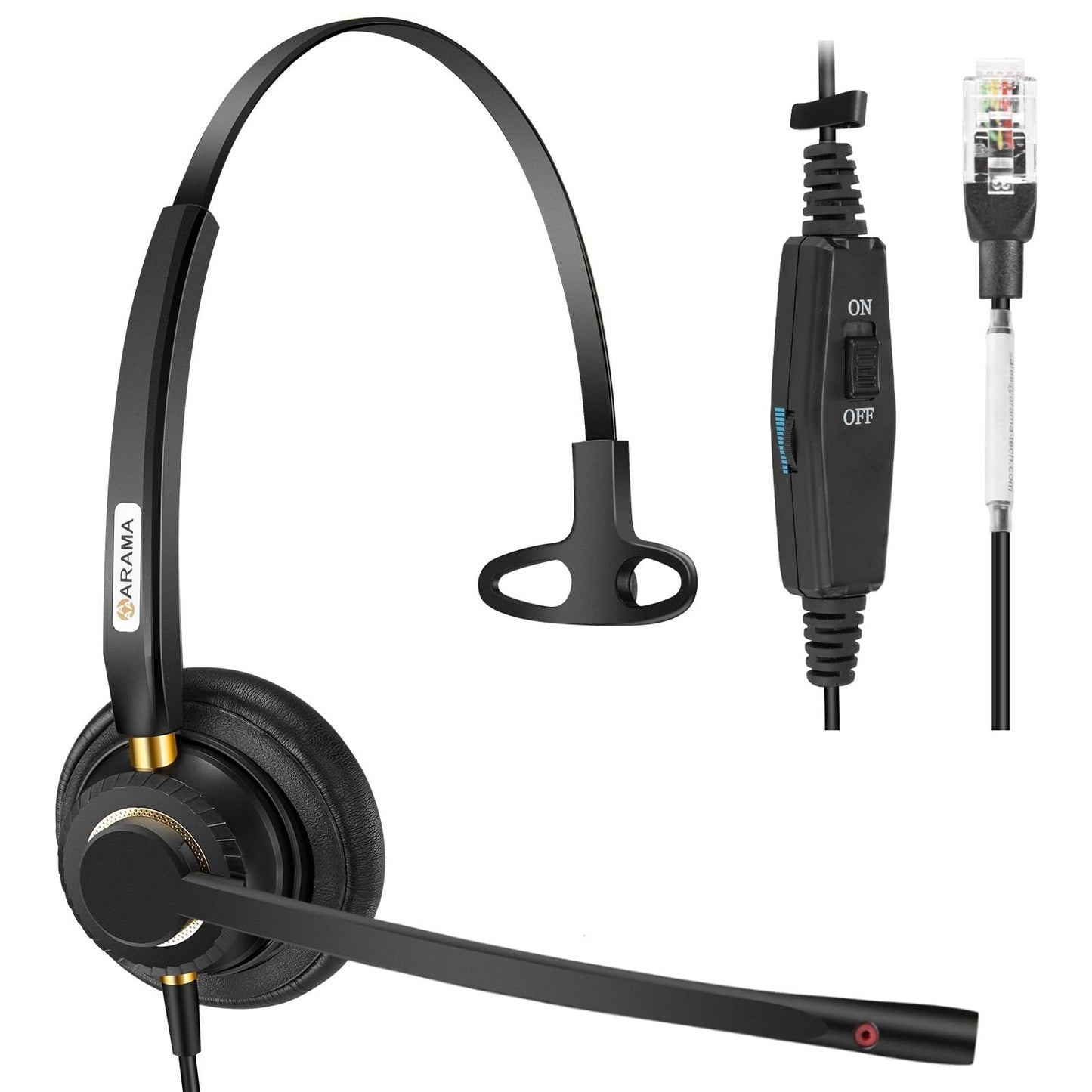 Arama Corded Telephone Headset Mono w/Noise Canceling Mic Compatible with ShoreTel Plantronics Polycom Zultys Toshiba NEC Aspire Dterm Nortel Norstar