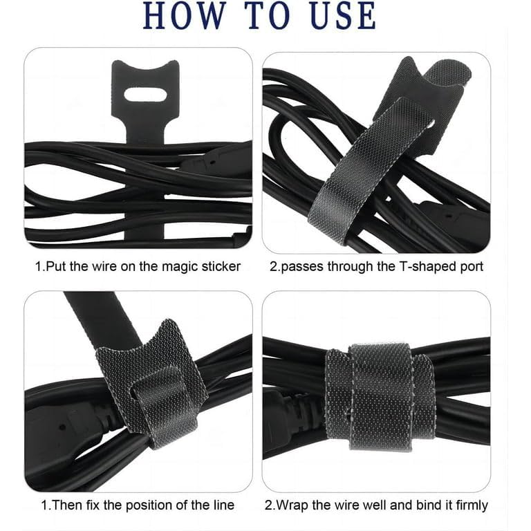 Reusable Cable Ties Management Microfiber fastening cloth, Adjustable Fastener Cable Strap Hook and Loop Cord Ties, Black. (6 inch 20 Pieces)